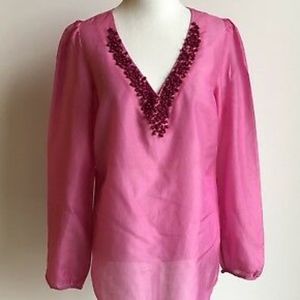 Banana Republic Pink Beaded V-Neck Blouse Size S